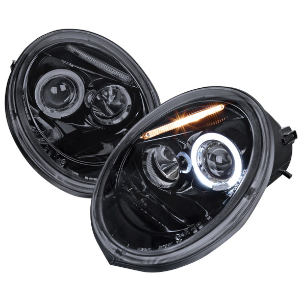 1998-2005 Volkswagen Beetle Halo Projector Headlights (Glossy Black Housing/Smoke Lens)