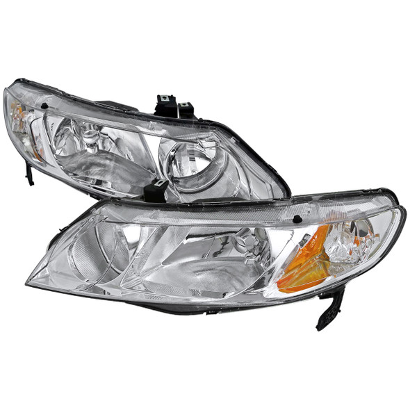 2006-2011 Honda Civic Sedan Crystal Headlights (Chrome Housing/Clear Lens)