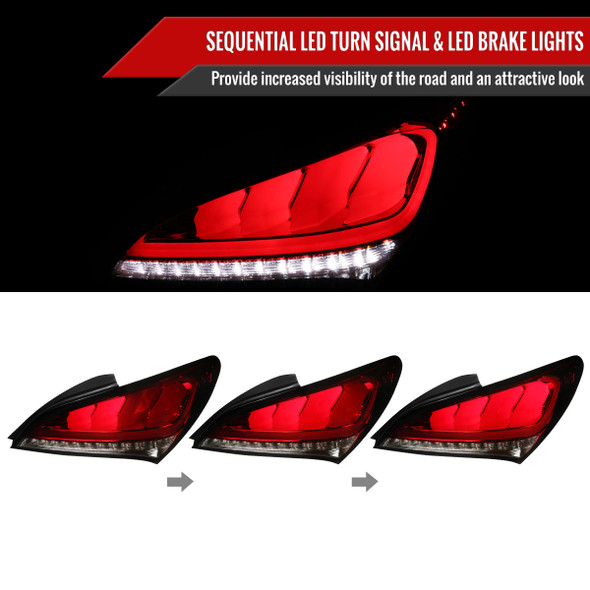 2010-2016 Hyundai Genesis Coupe White Bar Sequential LED Tail Lights (Chrome Housing/Red Smoke Lens)