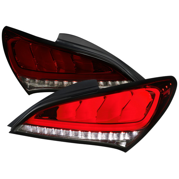 2010-2016 Hyundai Genesis Coupe White Bar Sequential LED Tail Lights (Chrome Housing/Red Smoke Lens)