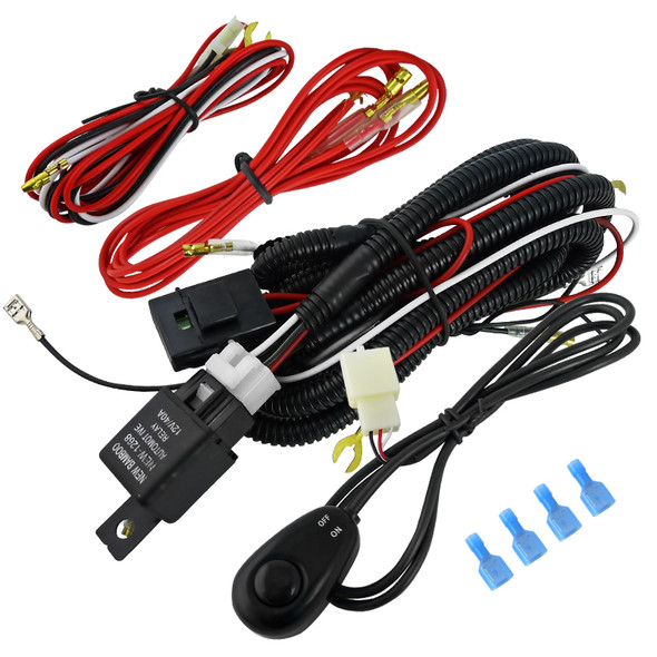 Universal 16 Gauge Off Road LED Work Lights Wiring Harness Kit w/ Dual Relay, Fuse, & On/Off Switch