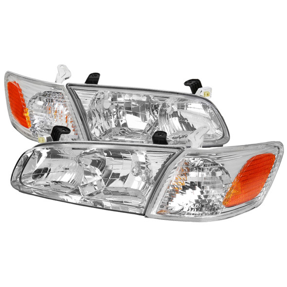 2000-2001 Toyota Camry Factory Style Headlights w/ Amber Reflectors (Chrome Housing/Clear Lens)