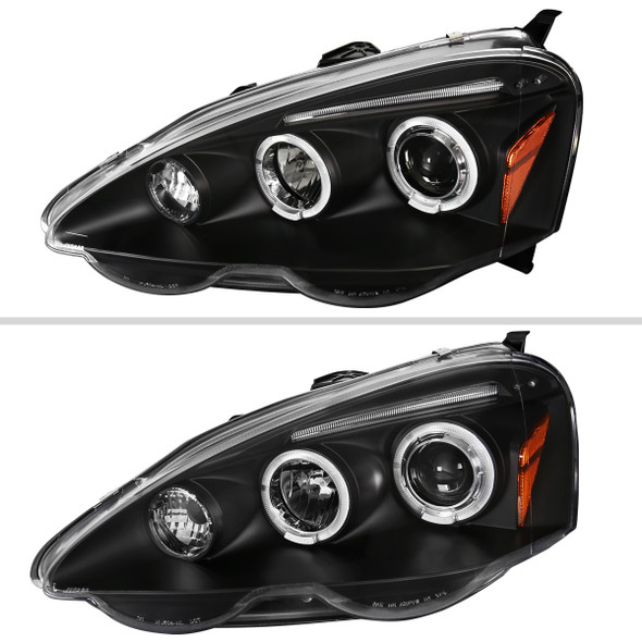 2002-2004 Acura RSX Dual Halo Projector Headlights (Matte Black Housing/Clear Lens)