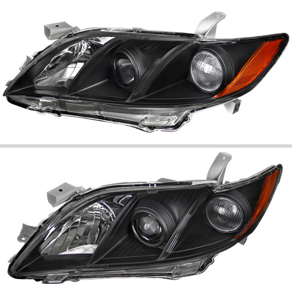 2007-2009 Toyota Camry Projector Headlights w/ Amber Reflectors (Matte Black Housing/Clear Lens)