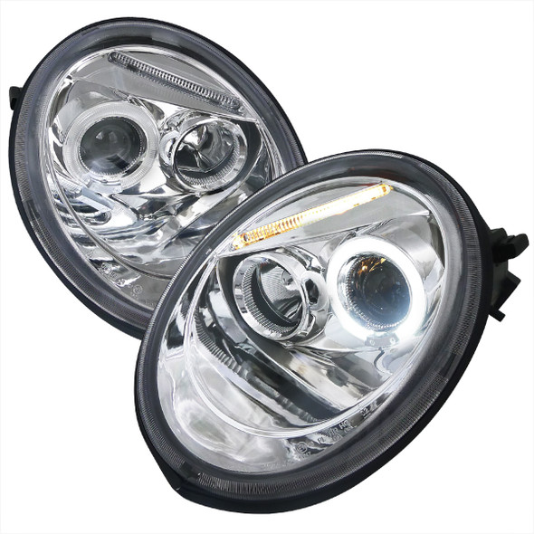 1998-2005 Volkswagen Beetle Halo Projector Headlights (Chrome Housing/Clear Lens)
