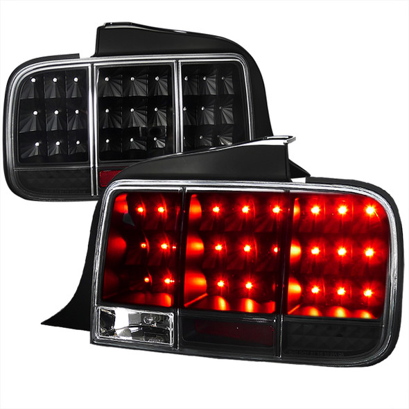 2005-2009 Ford Mustang Sequential LED Tail Lights (Matte Black Housing/Clear Lens)