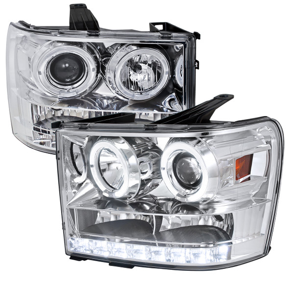 2007-2014 GMC Sierra Dual Halo Projector Headlights (Chrome Housing/Clear Lens)