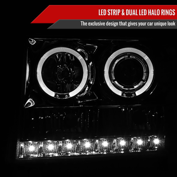 2007-2014 GMC Sierra Dual Halo Projector Headlights (Chrome Housing/Clear Lens)