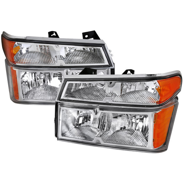 2004-2012 Chevrolet Colorado GMC Canyon Isuzu I-Series Factory Style Headlights & Corner Lights Pair (Chrome Housing/Clear Lens)