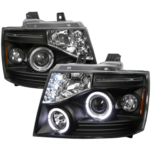 2007-2013 Chevrolet Avalanche/ 2007-2014 Tahoe Suburban Dual Halo Projector Headlights (Matte Black Housing/Clear Lens)
