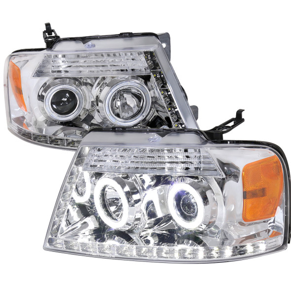 2004-2008 Ford F-150/ 2006-2008 Lincoln Mark LT Dual Halo Projector Headlights w/ LED Light Strip (Chrome Housing/Clear Lens)