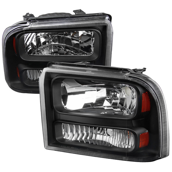2005-2007 Ford F-250/F-350/F-450/F-550/Excursion Crystal Headlights (Matte Black Housing/Clear Lens)