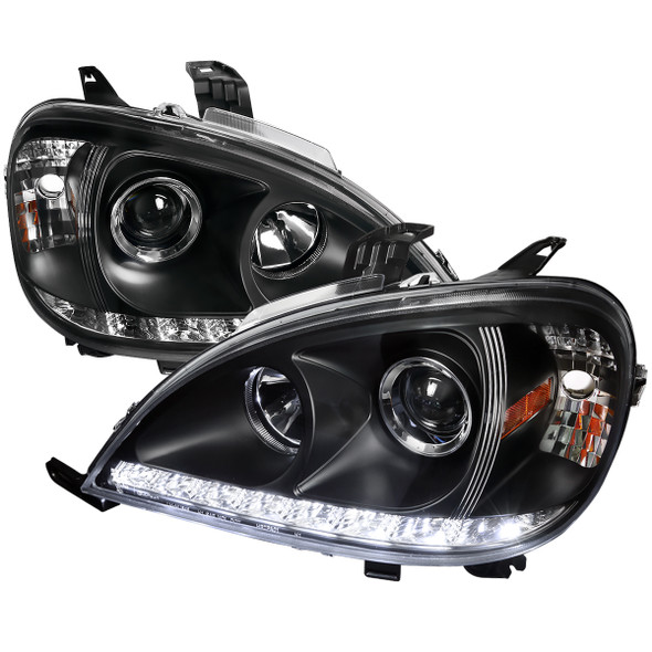 1998-2001 Mercedes Benz W163 ML Class Projector Headlights w/ SMD LED Light Strip (Matte Black Housing/Clear Lens)