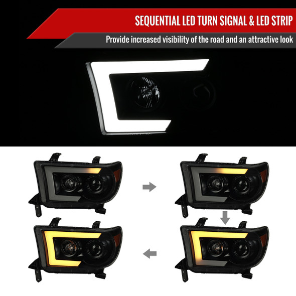 2007-2013 Toyota Tundra/ 2008-2017 Sequoia Switchback Sequential LED C-Bar Projector Headlights (Black Housing/Smoke Lens)