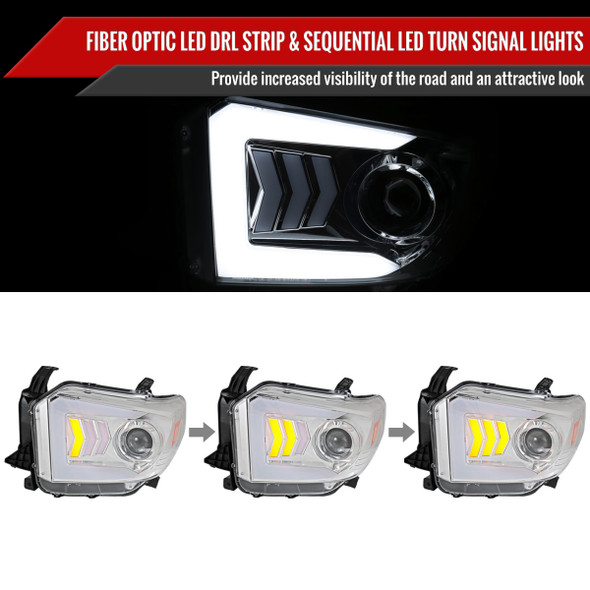 2014-2021 Toyota Tundra LED C-Bar Projector Headlights w/ Sequential Arrow Turn Signals (Chrome Housing/Clear Lens)