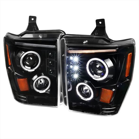 2008-2010 Ford F-250 F-350 F-450 SMD Dual Halo Projector Headlights (Jet Black Housing/Clear Lens)