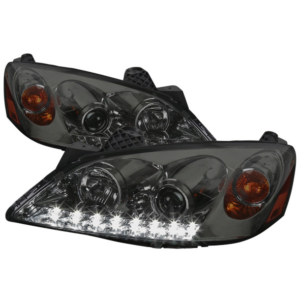 2005-2010 Pontiac G6 Projector Headlights w/ LED Light Strip (Chrome Housing/Smoke Lens)