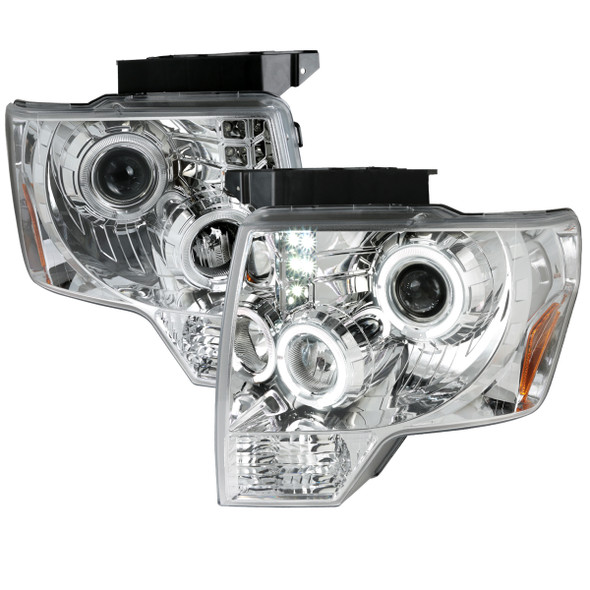 2009-2014 Ford F-150 Dual Halo Projector Headlights (Chrome Housing/Clear Lens)