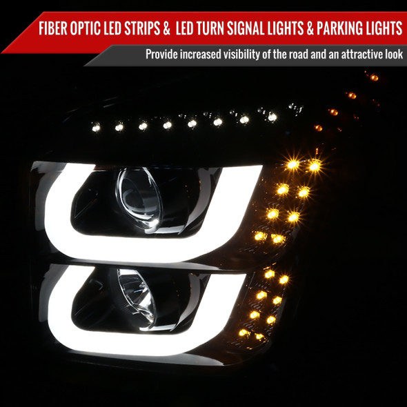 2015-2020 GMC Yukon/Yukon XL LED U-Bar Projector Headlights w/ LED Turn Signal Lights (Glossy Black Housing/Smoked Lens)