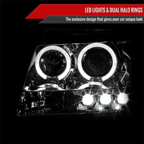 2005-2012 Nissan Xterra Dual Halo Projector Headlights (Chrome Housing/Clear Lens)