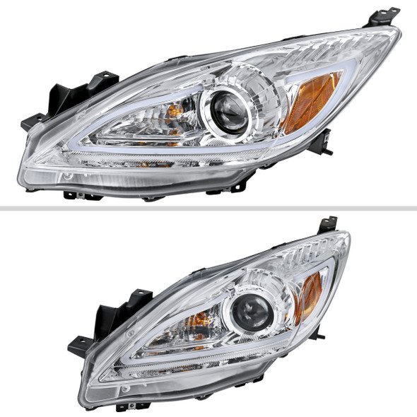 2010-2013 Mazda 3 Projector Headlights w/ LED Light Strip (Chrome Housing/Clear Lens)