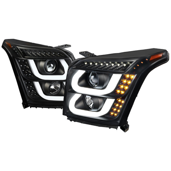 2015-2018 GMC Yukon/Yukon XL LED U-Bar Projector Headlights w/ LED Turn Signal Lights (Matte Black Housing/Clear Lens)