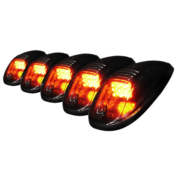 Universal 5PC Set Roof Cab Amber LED Lights (Black Housing/Smoke Lens)