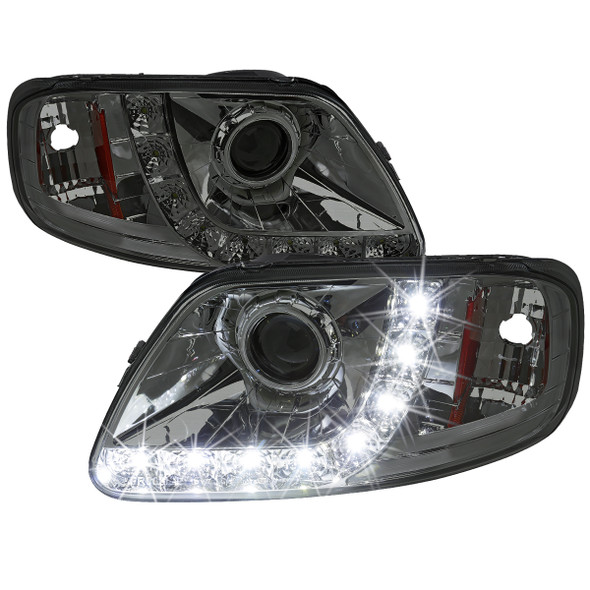 1997-2004 Ford F-150 / 1997-2002 Expedition Projector Headlights w/ SMD LED Light Strip (Chrome Housing/Smoke Lens)
