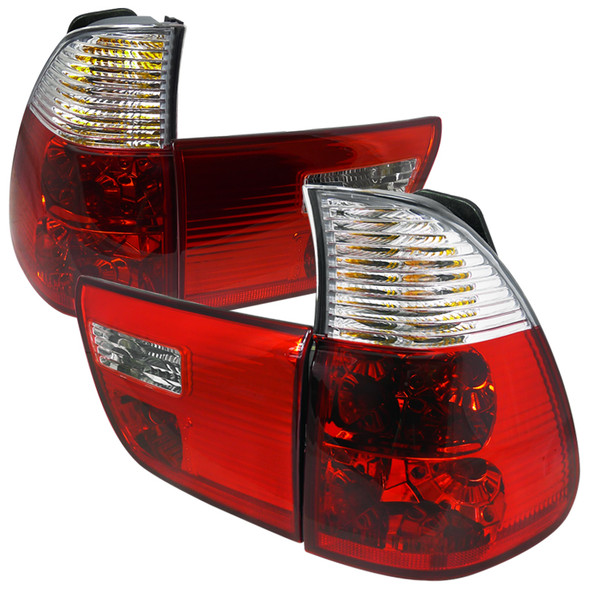 2000-2006 BMW E53 X5 Tail Lights (Chrome Housing/Red Clear Lens)