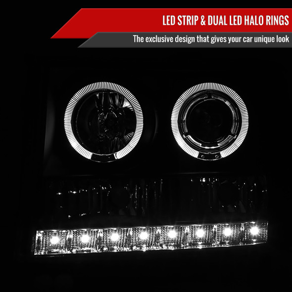 2007-2014 GMC Sierra SMD Dual Halo Projector Headlights (Matte Black Housing/Clear Lens)