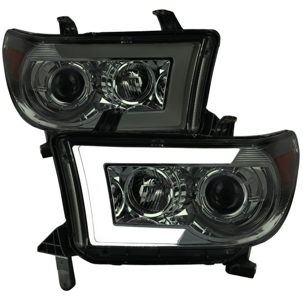 2007-2013 Toyota Tundra/ 2008-2017 Sequoia Switchback Sequential LED C-Bar Projector Headlights (Chrome Housing/Smoke Lens)