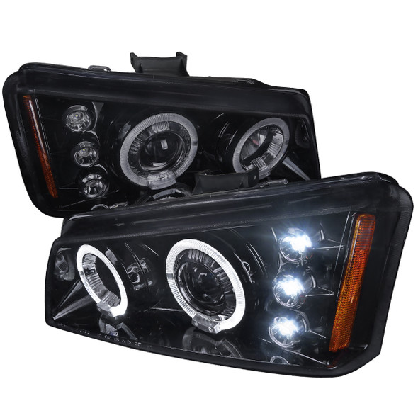 2002-2006 Chevrolet Avalanche/ 2003-2007 Silverado Dual Halo Projector Headlights (Glossy Black Housing/Smoke Lens)