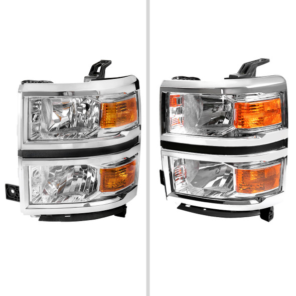 2014-2015 Chevrolet Silverado 1500 Factory Style Headlights w/ Amber Reflectors (Chrome Housing/Clear Lens)