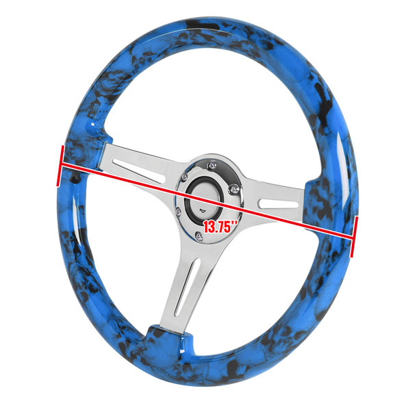 350mm 3-Spoke 6-Bolt 2" Deep Dish Wooden Steering Wheel (Blue)