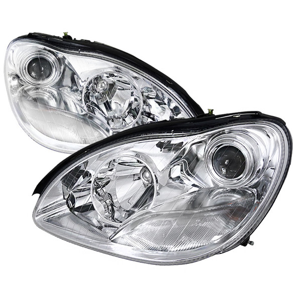 2000-2005 Mercedes Benz W220 S Class Projector Headlights (Chrome Housing/Clear Lens)