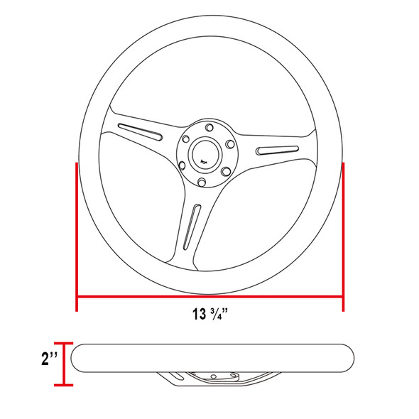 350mm Black & Red Strips Style 2" Deep Dish Aluminum 3-Spoke Wooden Steering Wheel (Chrome)