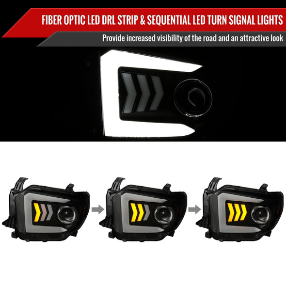 2014-2021 Toyota Tundra LED C-Bar Projector Headlights w/ Sequential Arrow Turn Signals (Black Housing/Smoke Lens)