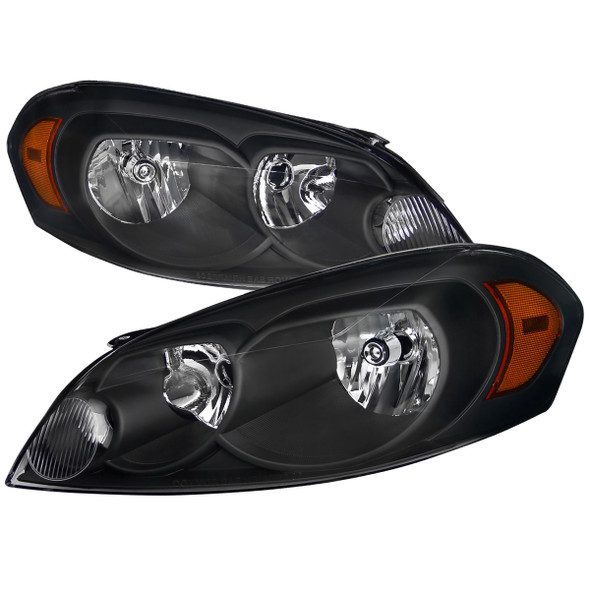 2006-2013 Chevrolet Impala / 2014-2016 Impala Limited / 2006-2007 Monte Carlo Factory Style Crystal Headlights w/ Amber Reflectors (Matte Black Housing/Clear Lens)