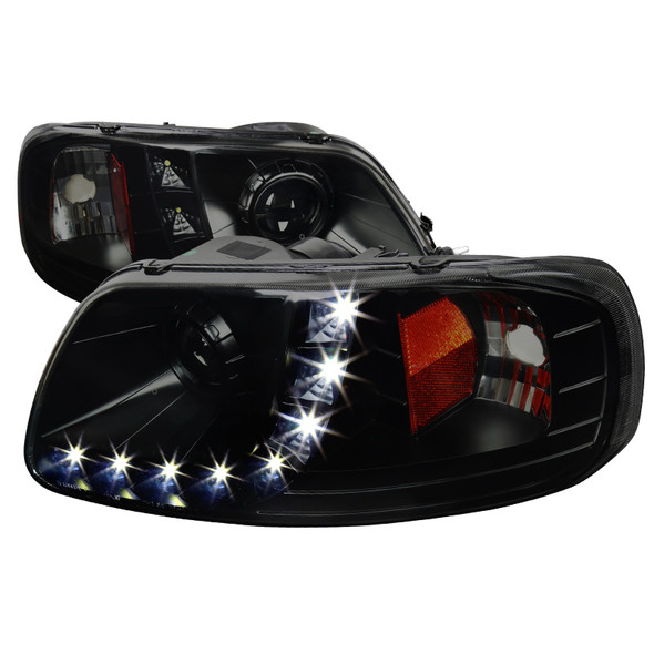 1997-2004 Ford F-150 / 1997-2002 Expedition Projector Headlights w/ SMD LED Light Strip (Black Housing/Smoke Lens)