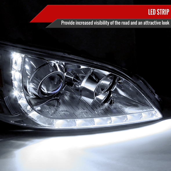 2004-2005 Honda Civic Projector Headlights w/ LED Light Strip (Chrome Housing/Clear Lens)