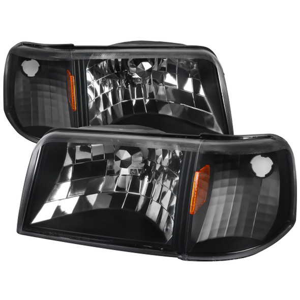 1993-1997 Ford Ranger Factory Style Headlights w/ Corner Lights & Amber Reflector (Matte Black Housing/Clear Lens)