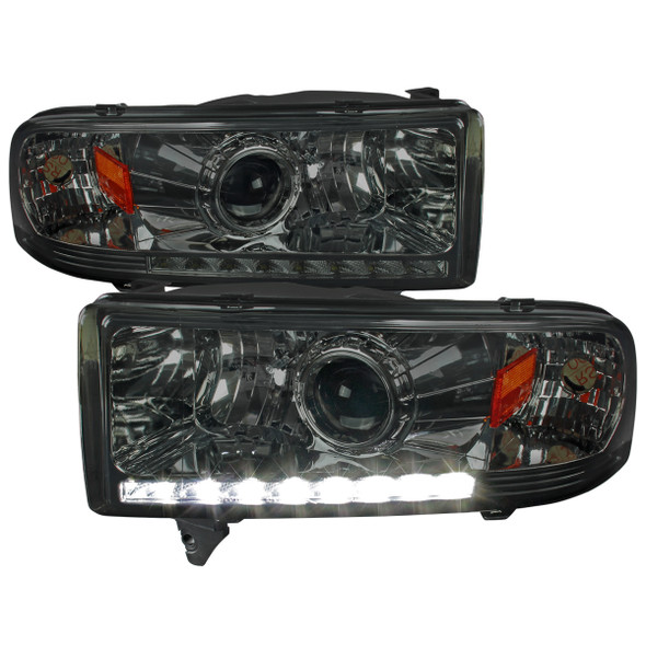 1994-2001 Dodge RAM 1500 2500 3500 Projector Headlights w/ SMD LED Light Strip (Chrome Housing/Smoked Lens)