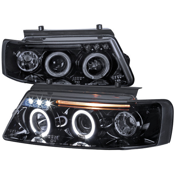 1997-2000 Volkswagen Passat Dual Halo Projector Headlights (Glossy Black Housing/Smoke Lens)