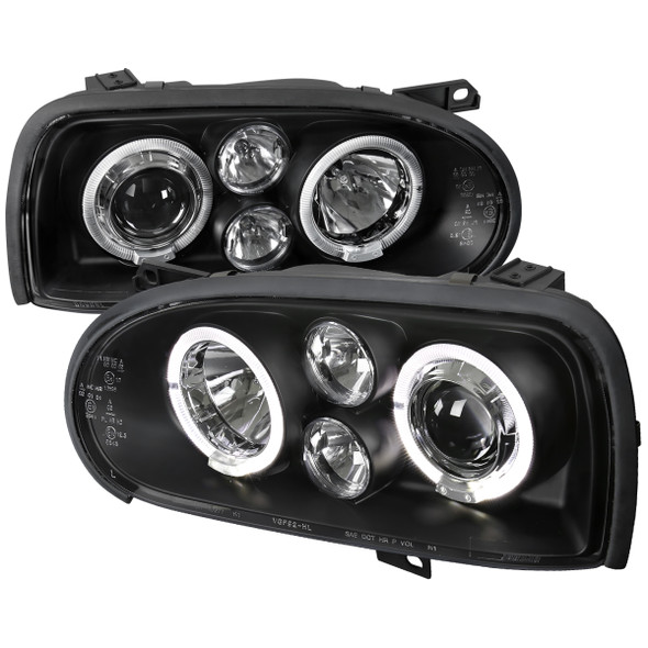 1993-1998 Volkswagen Golf Mk3/Cabrio Dual Halo Projector Headlights (Matte Black Housing/Clear Lens)