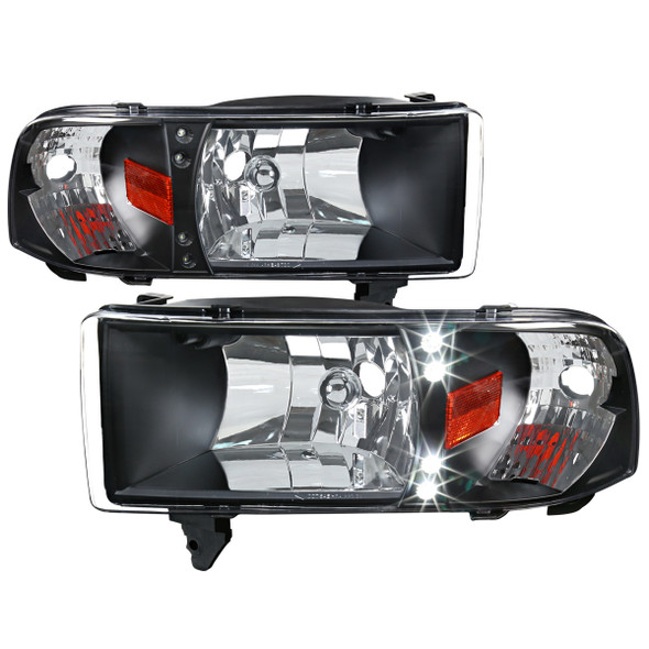 1994-2001 Dodge RAM 1500/ 1994-2002 Dodge RAM 2500 3500 Crystal Headlights (Matte Black Housing/Clear Lens)