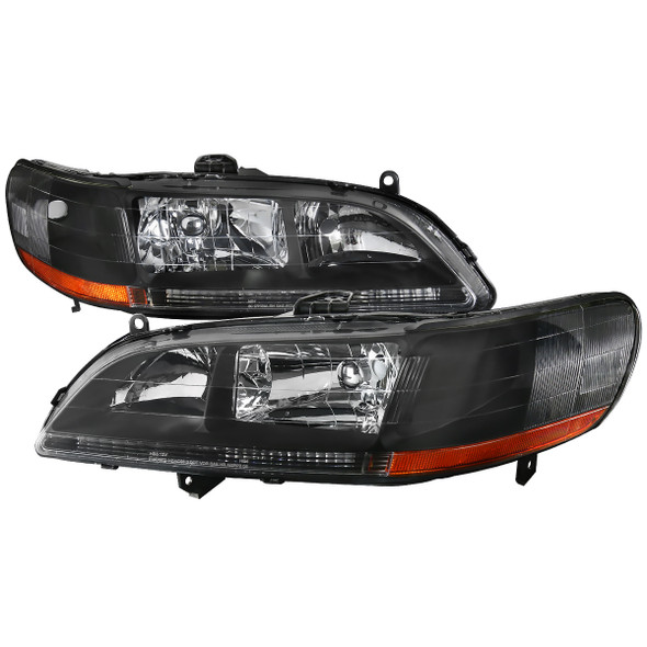 1998-2002 Honda Accord Factory Style Crystal Headlights w/ Amber Reflector (Matte Black Housing/Clear Lens)