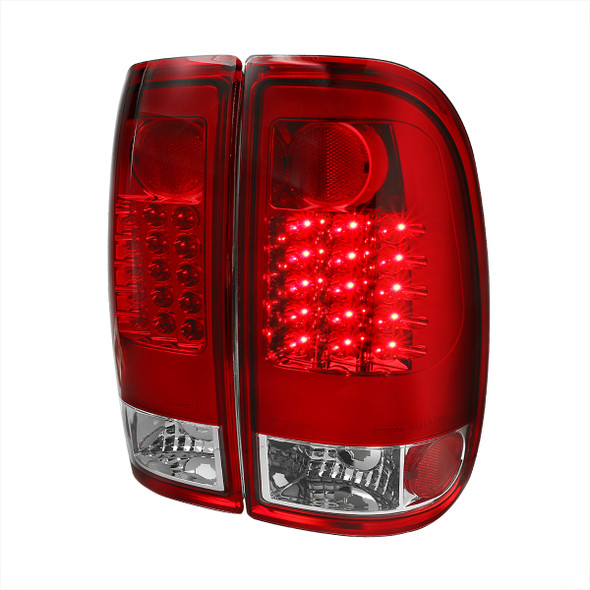 2008-2016 Ford F-250/F-350/F-450/F-550 Super Duty LED Tail Lights (Chrome Housing/Red Clear Lens)