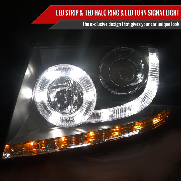 2004-2008 Ford F-150/ 2006-2008 Lincoln Mark LT Halo Projector Headlights w/ SMD LED Light Strip & LED Turn Signal Lights (Matte Black Housing/Clear Lens)