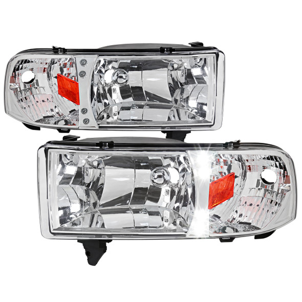 1994-2001 Dodge RAM 1500/ 1994-2002 Dodge RAM 2500 3500 Crystal Headlights (Chrome Housing/Clear Lens)