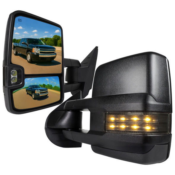 2007-2014 Chevrolet Silverado/Suburban/Avalanche/Tahoe GMC Sierra/Yukon/Yukon XL Power Heated Towing Mirrors w/ Smoked Lens LED Turn Signal & Clearance Lights